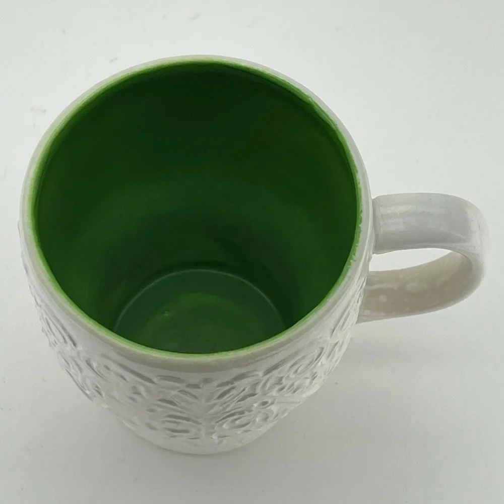 Vintage Holt Howard 1965 Mugs Set of 3 White Green Coffee Tea Filagree Ornate - Picture 3 of 11
